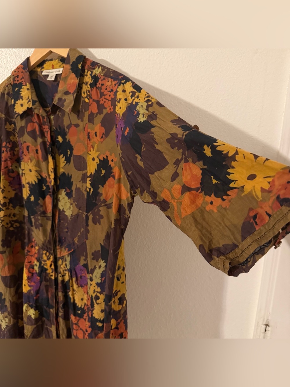 Coldwater Creek Cotton and Silk Blend Earth Tone Floral Button Up Tunic Women XL - Picture 3 of 13